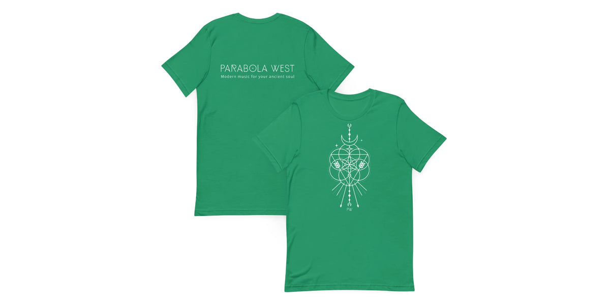 Parabolight Moon unisex t-shirt in kelly green, front and back